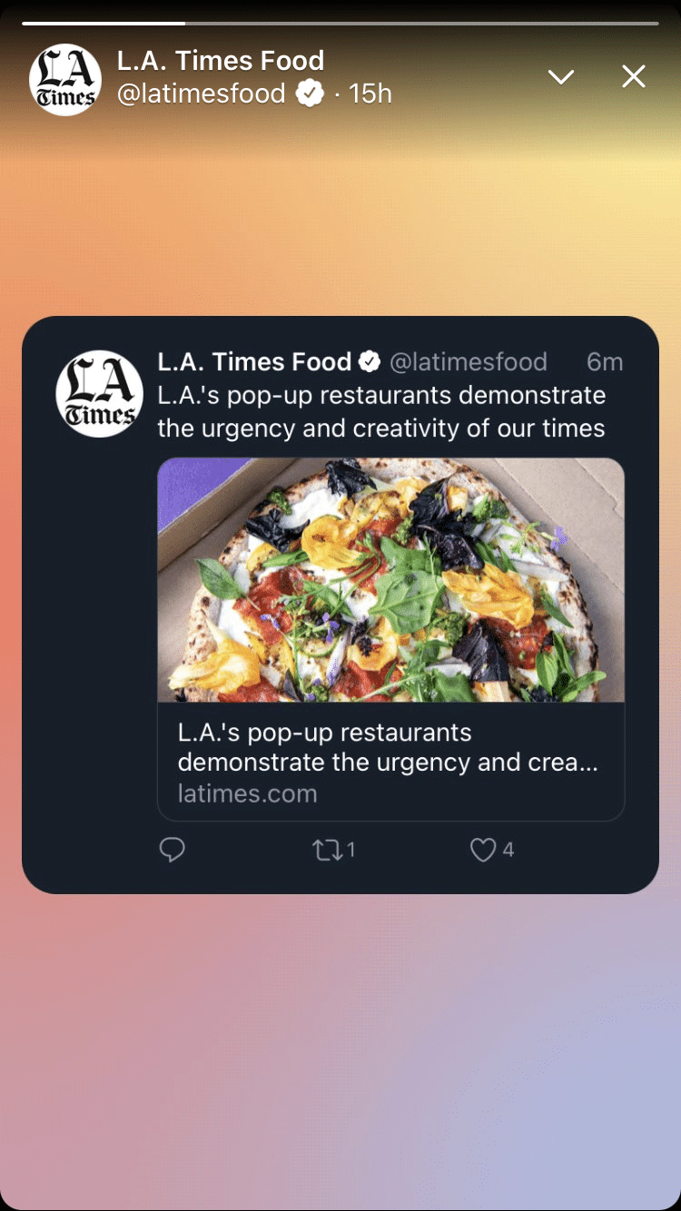 LA Times partage des Tweets via Fleets