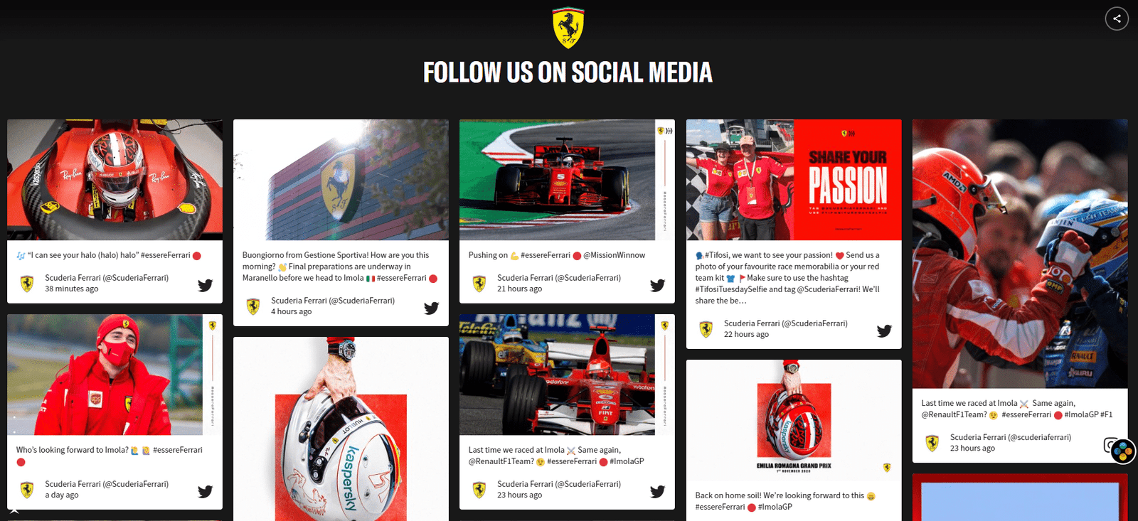 ajouter des publications sociales au site Web Ferrari