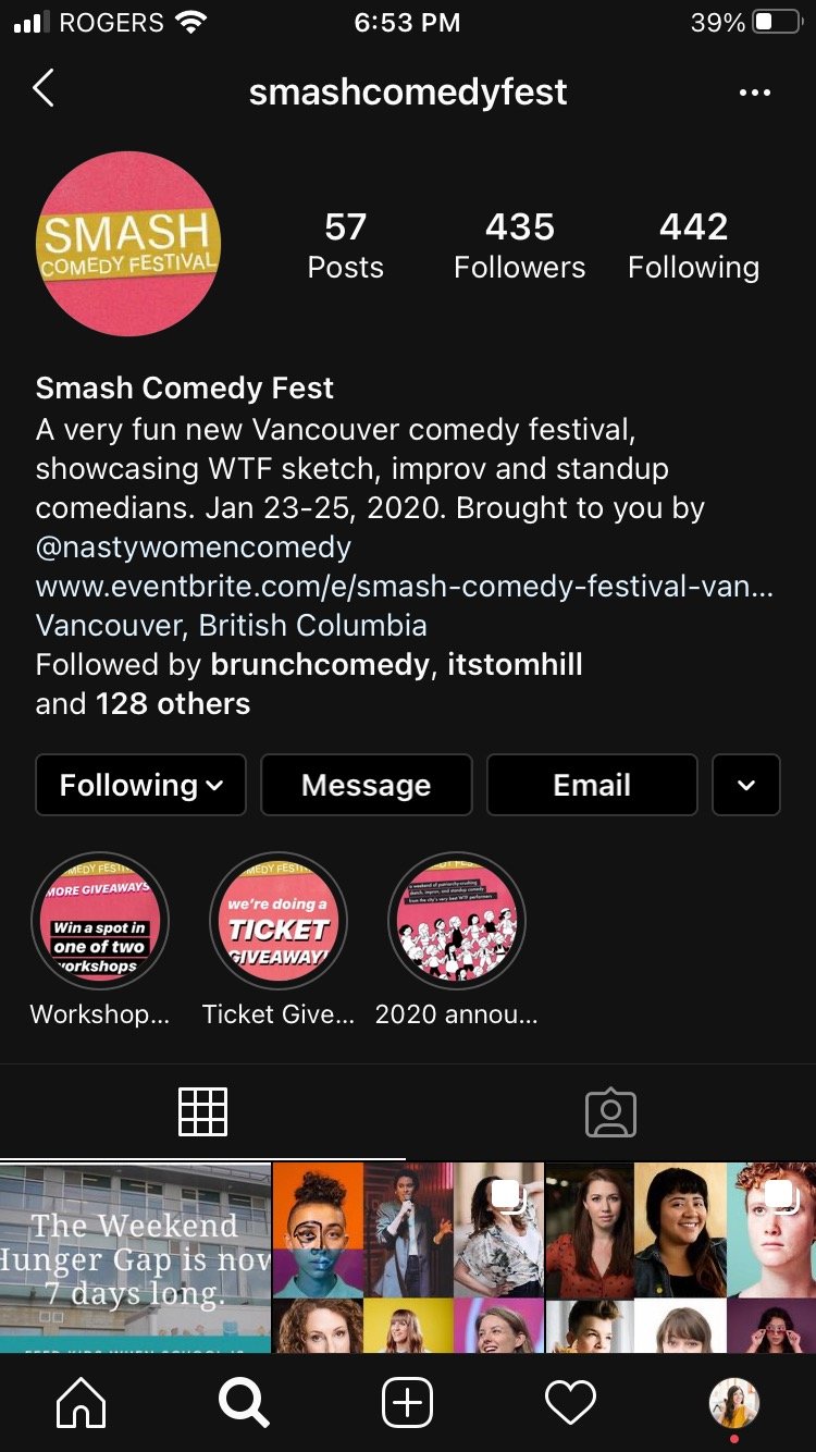 Page d'accueil du compte Smash Comedy Fest