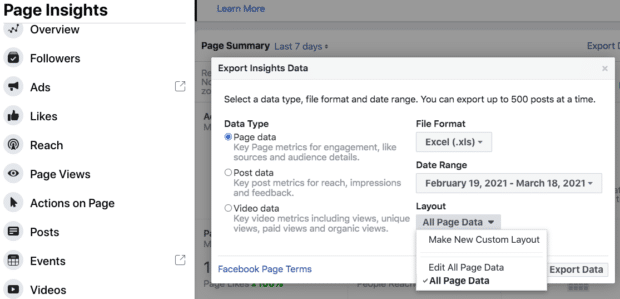 Exporter des données Insights depuis Facebook