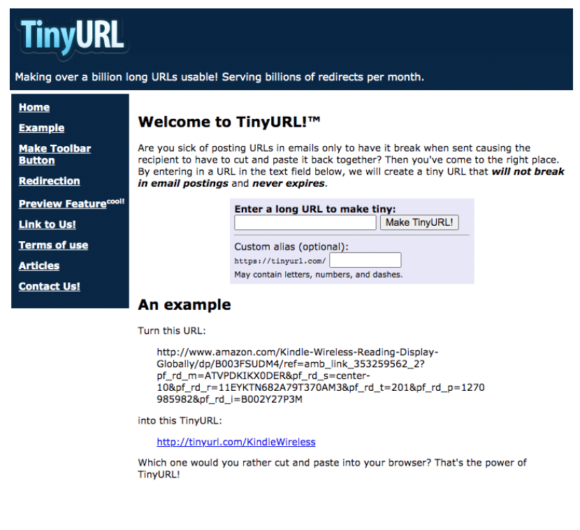Raccourcissement d'URL TinyURL
