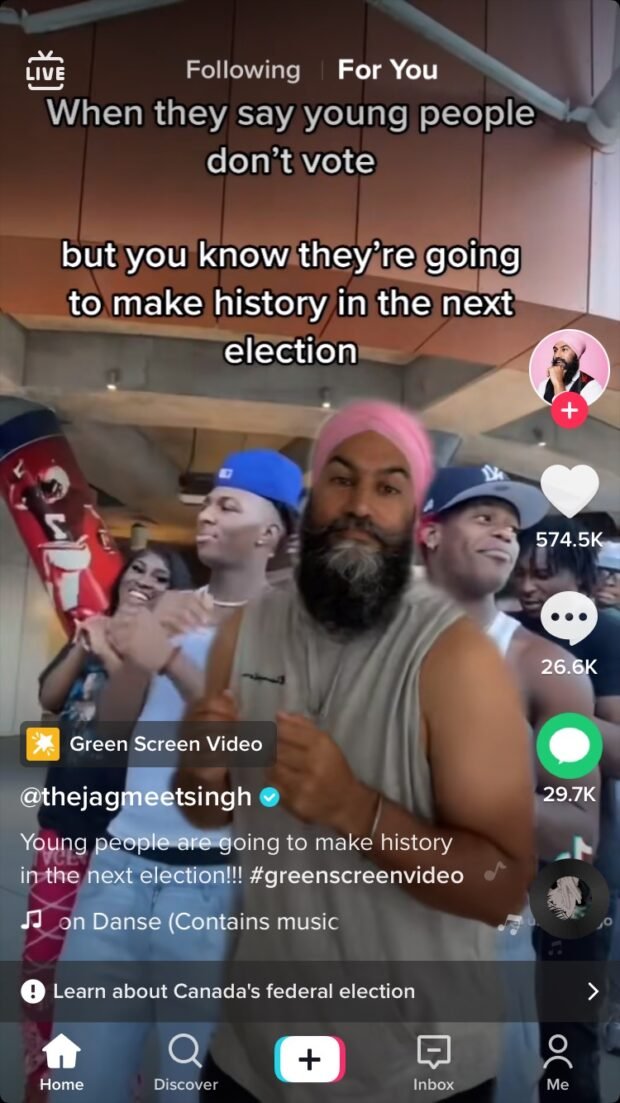 Vidéo TikTok des élections de Jagmeet Singh