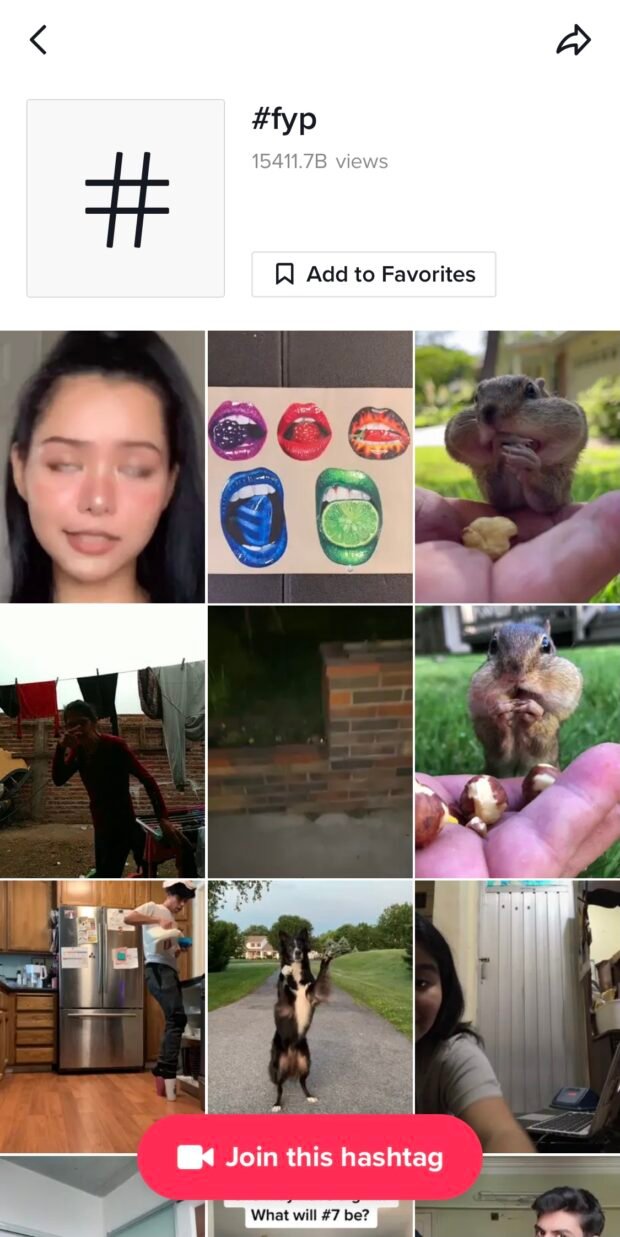 Page de hashtag sur TikTok