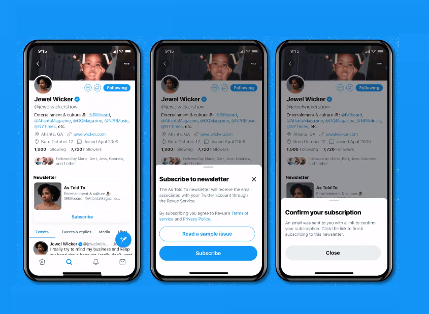 Inscription à la newsletter Twitter