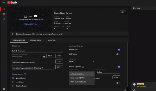 Sous-titres de diffusion en direct sur YouTube