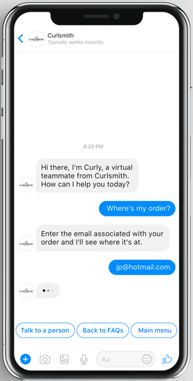 Capture d'écran du chat avec un chatbot IA sur Messenger