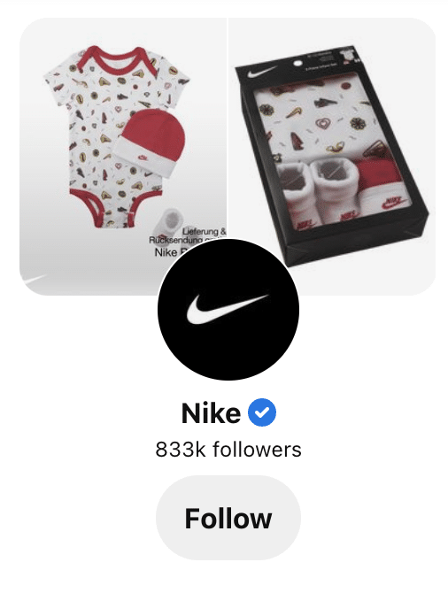 Compte Pinterest vérifié par Nike