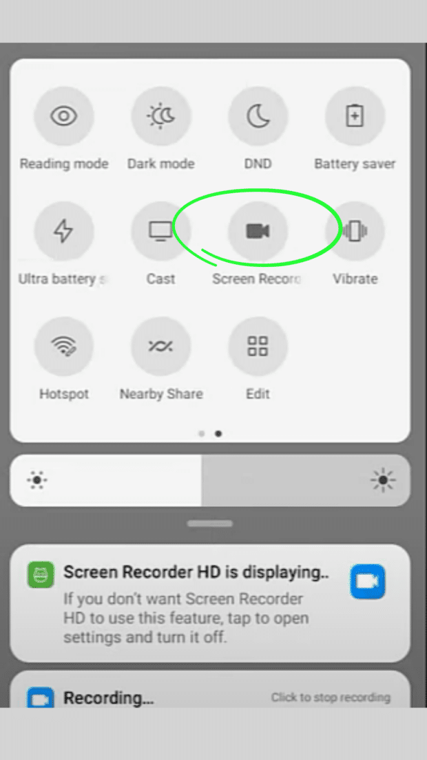Icône d'enregistrement d'écran sur Android