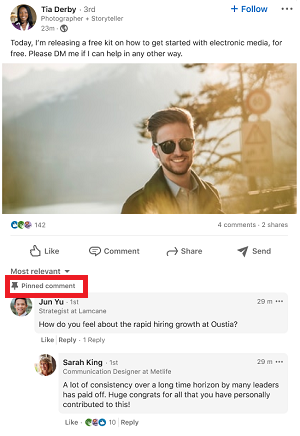 Commentaires épinglés sur LinkedIn