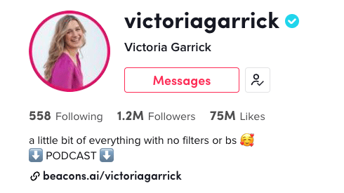 Victoria Garrick un peu de tout sans filtre ni BS [social media bio example for tiktok]