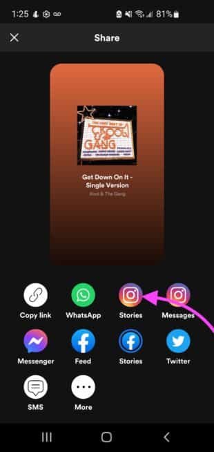 sélectionnez Instagram Stories sur l'application Spotify