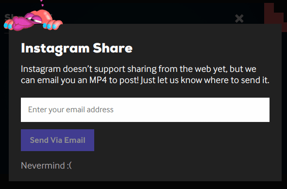 Option de partage Instagram pour envoyer par e-mail la version MP4 du GIF