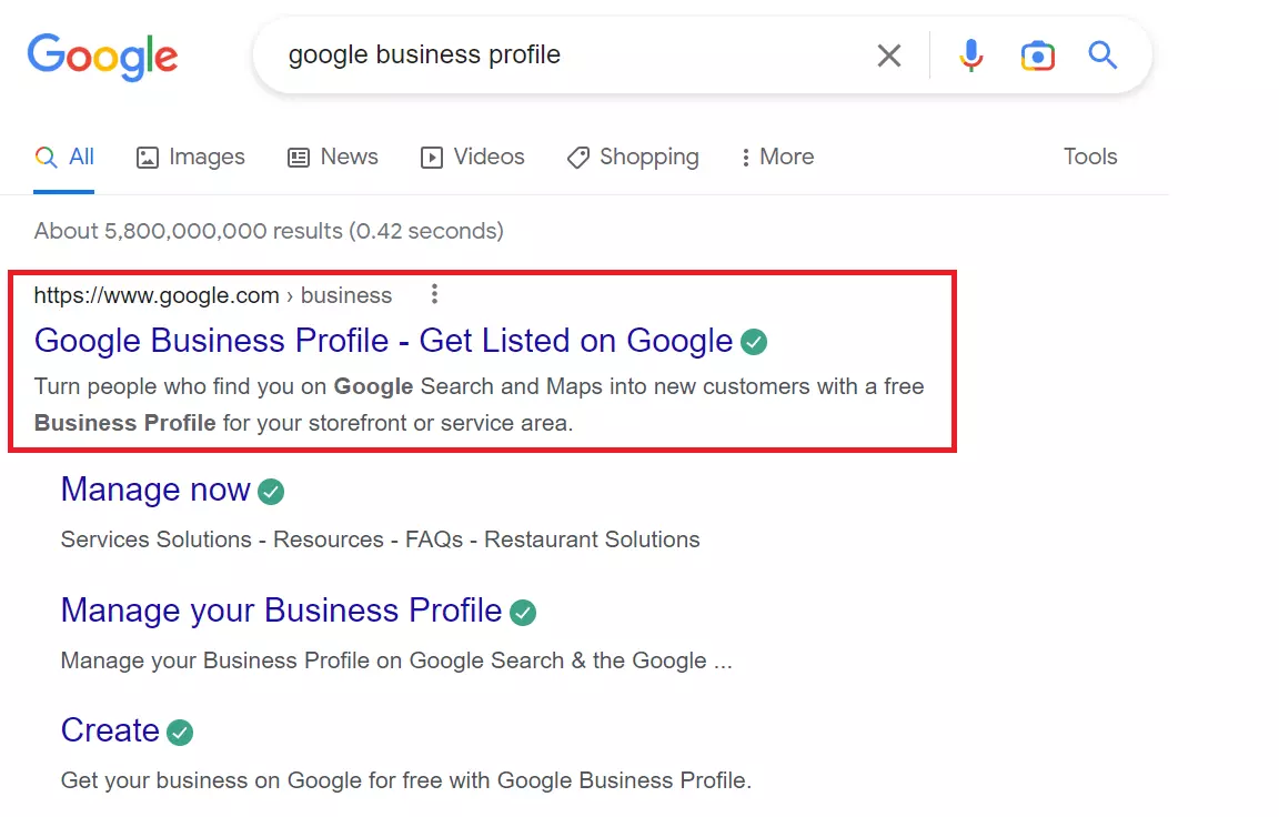 Profil d'entreprise Google