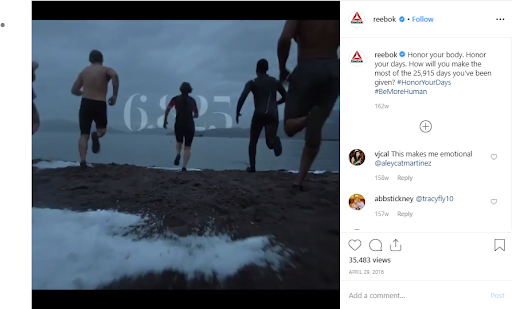 Reebok utilise des vidéos Instagram pour promouvoir sa marque.